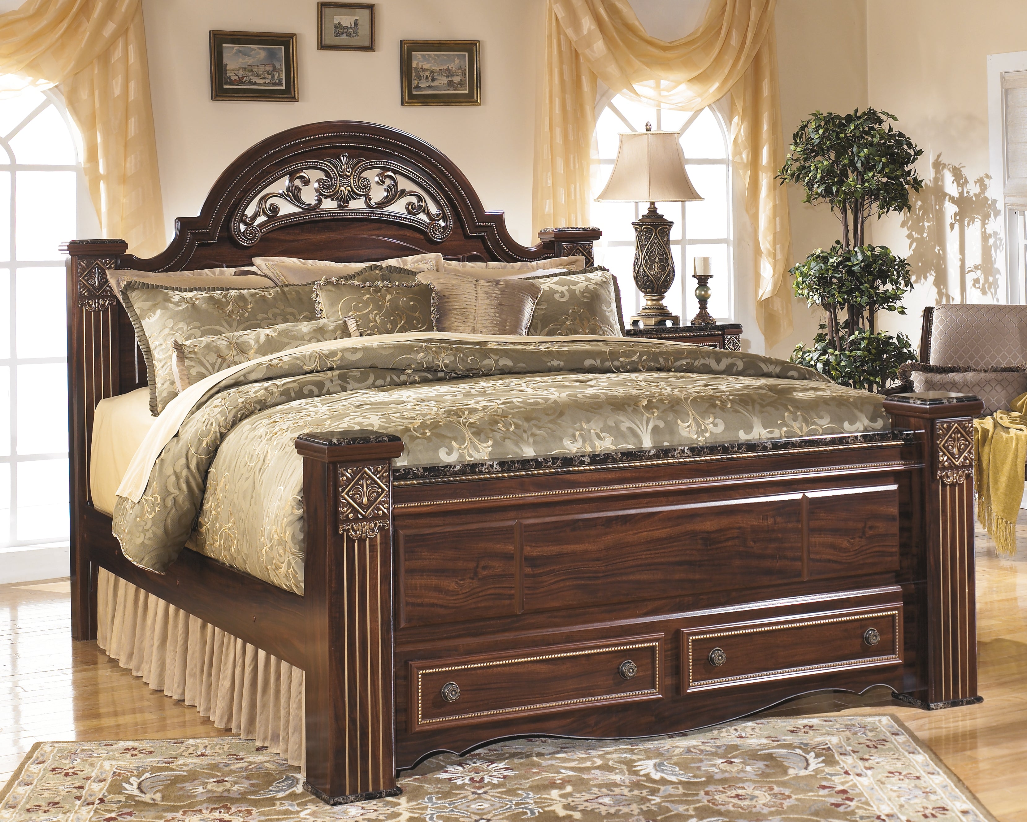 Gabriela Signature Design by Ashley King Poster Bed with 2 Storage Drawers