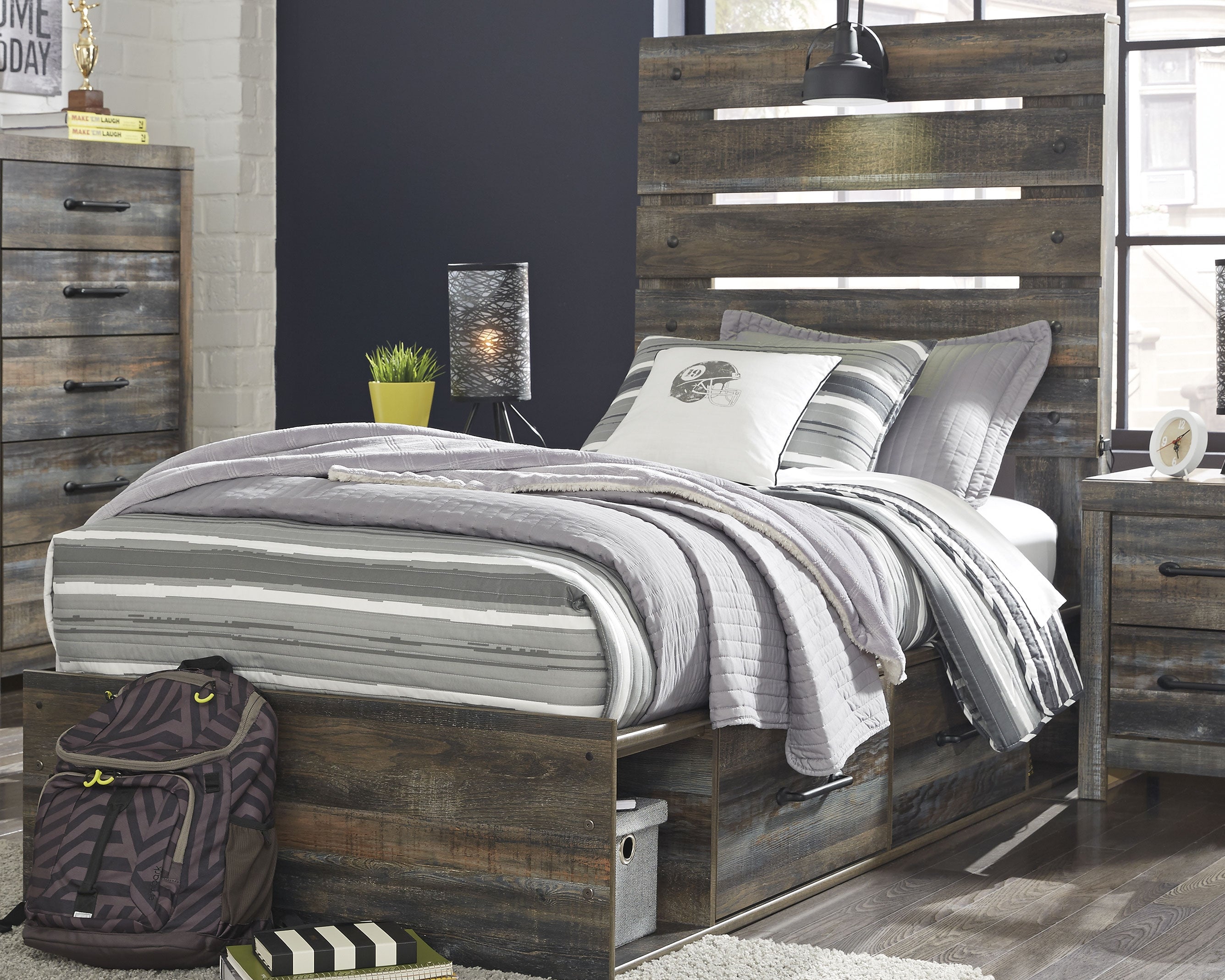 Drystan Signature Design by Ashley Twin Panel Bed with 4 Storage Drawers