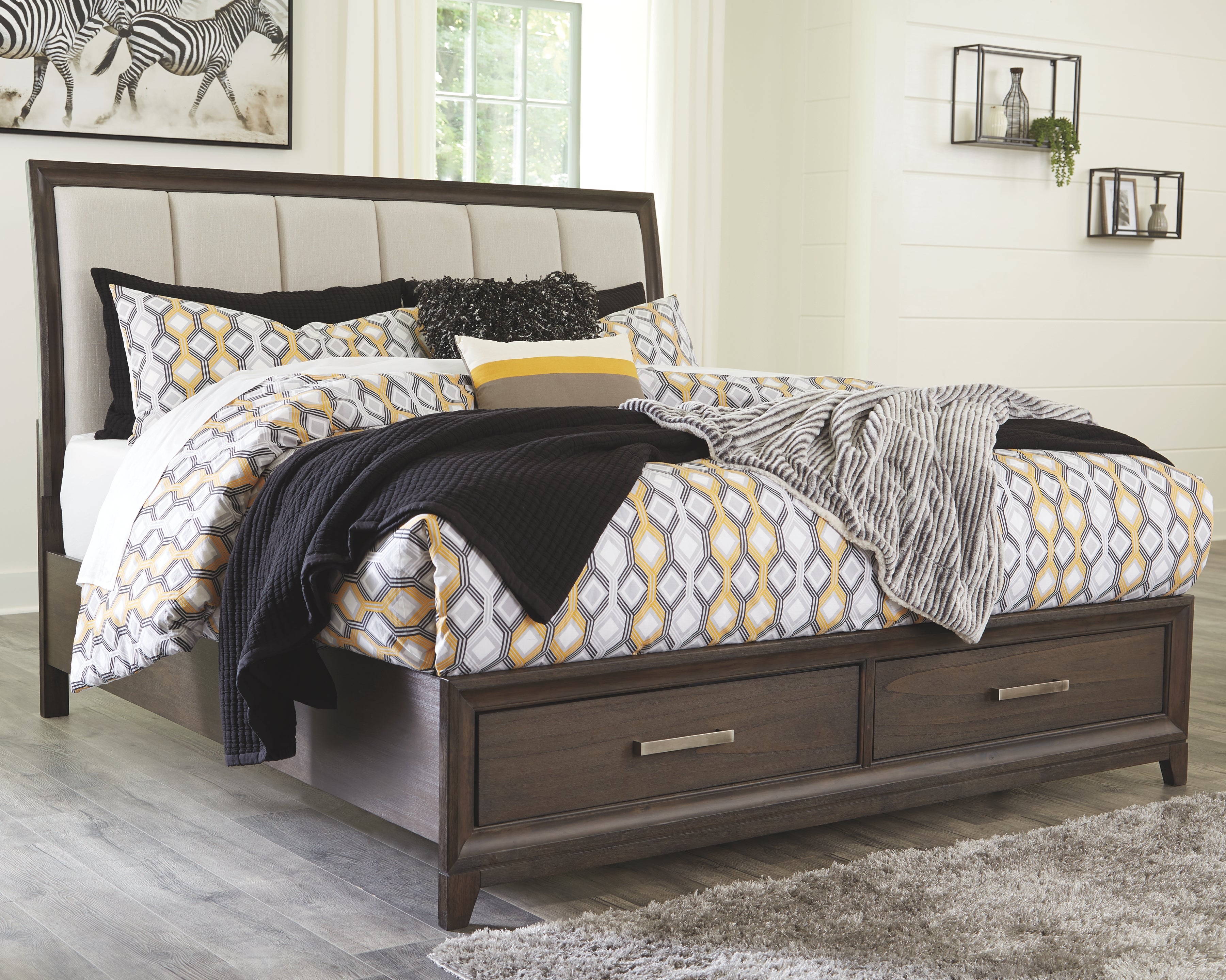 Brueban Signature Design by Ashley Queen Panel Bed with 2 Storage Drawers